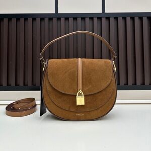 DeMellier Brown Suede Saddle Bag with Gold Lock